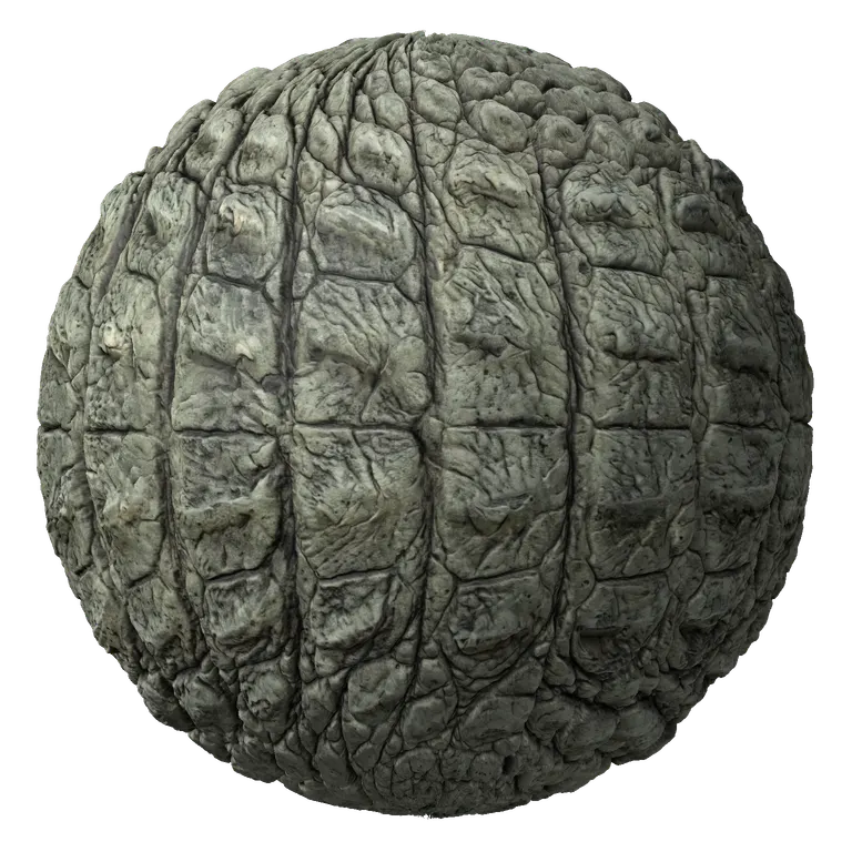 Crocodile skin ball with its outline pushed out by displacement
