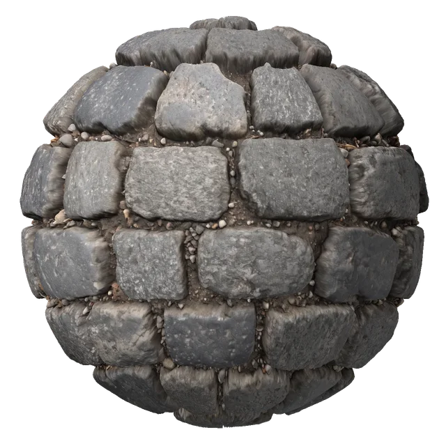 Cobblestone sphere with displacement and stones raised along its outline